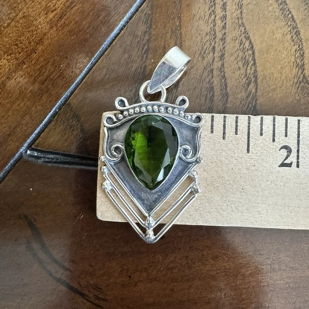Vintage Brutalist Artisan Pendant 2 Inch Green Lab Peridot Gem 925 Sterling 7.7g